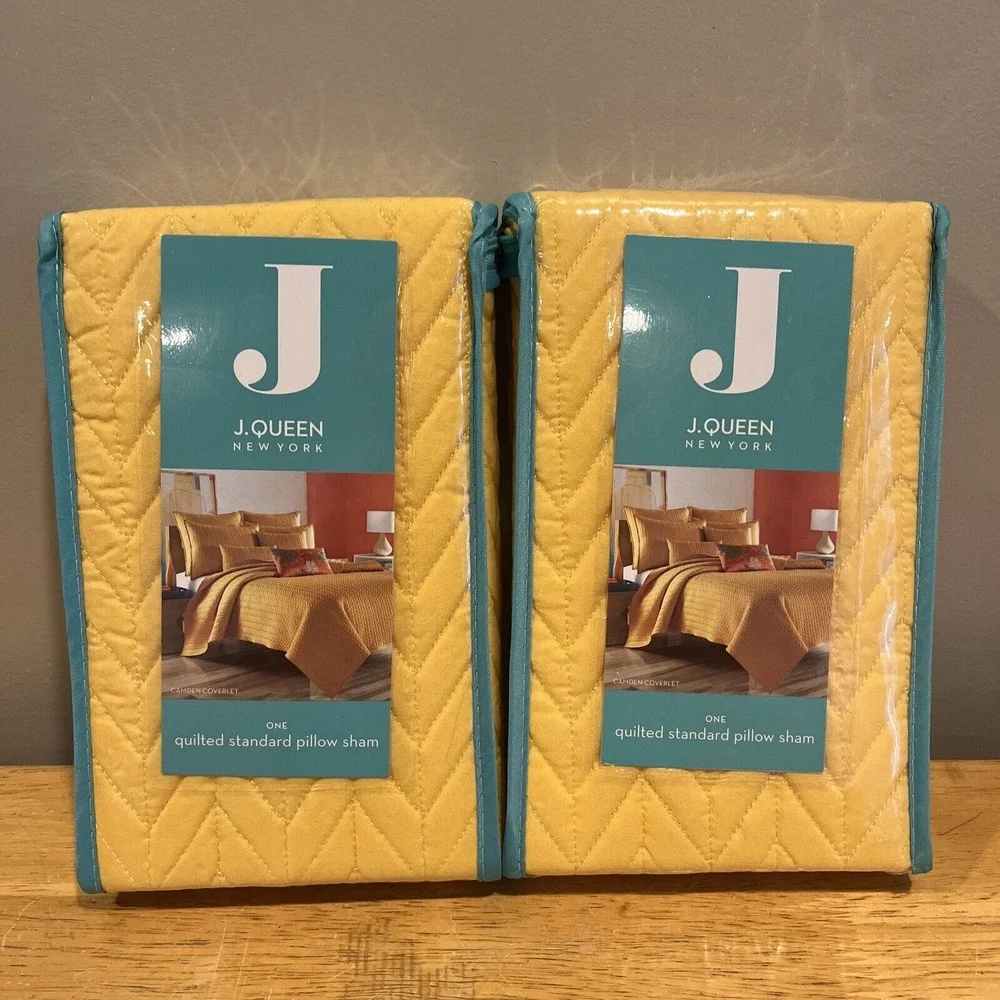 (2) J. Queen New York Standard‎ Pillow Sham Yellow Gold Camden Coverlet Quilted